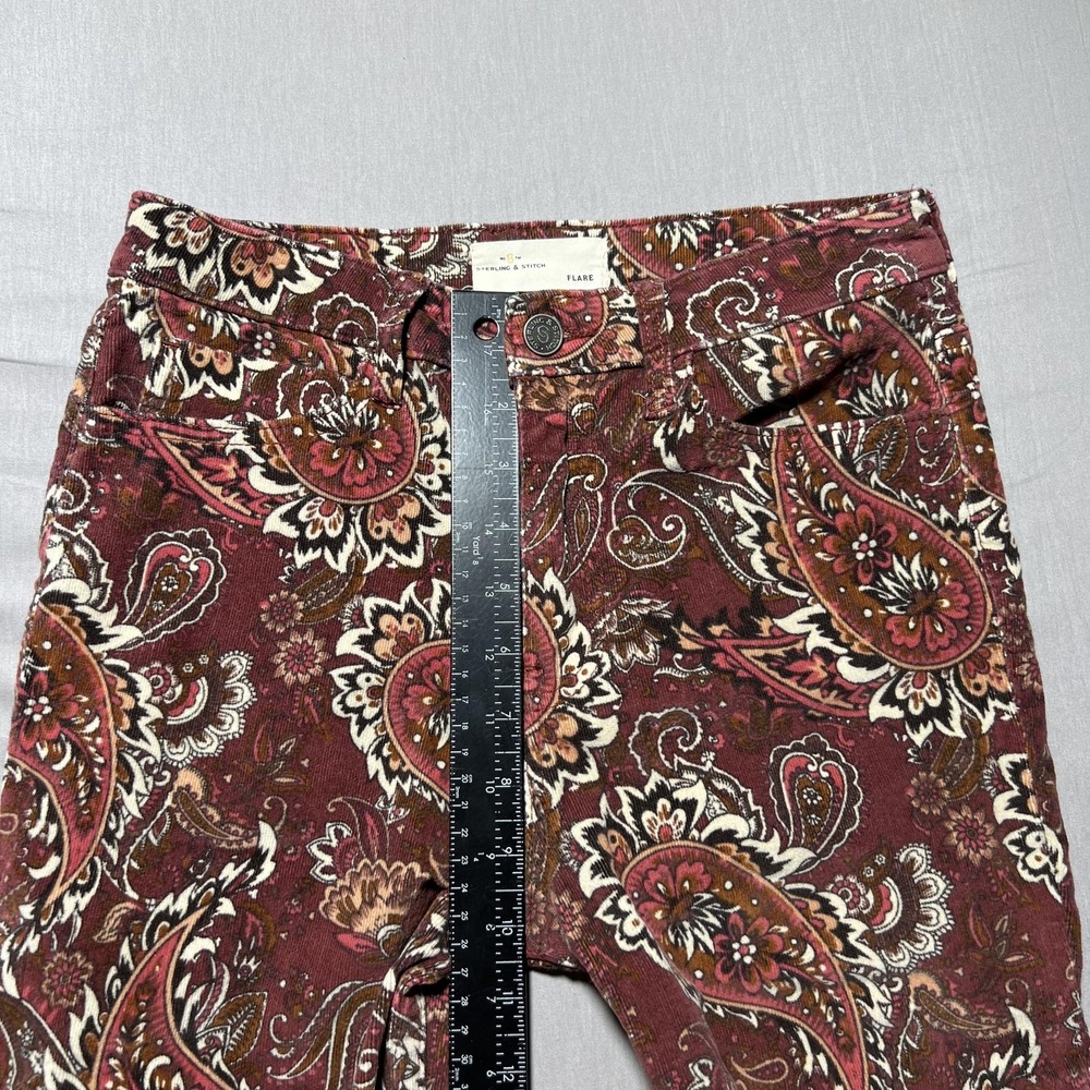 Sterling & Stitch Flare‎ Pants Womens 27x32.5 Brown Paisley Corduroy Boho Retro - Picture 13 of 16